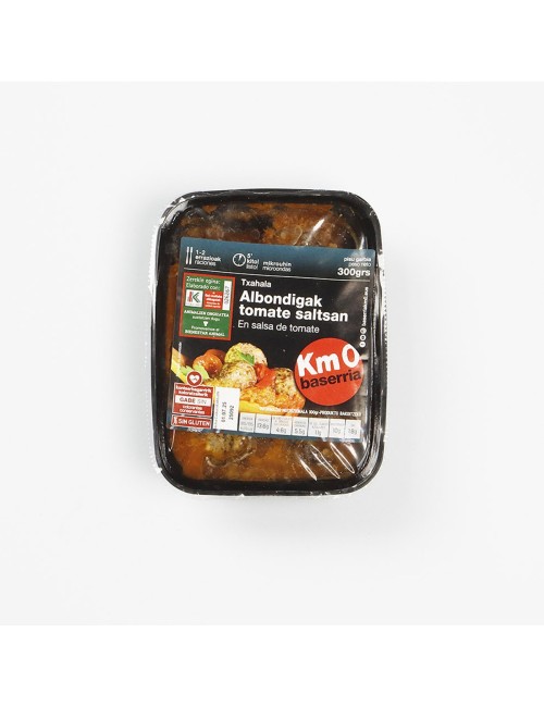 Eskaintza-paketea. Txahal haragi bolak tomate saltsan. EUSKO LABEL. 300g