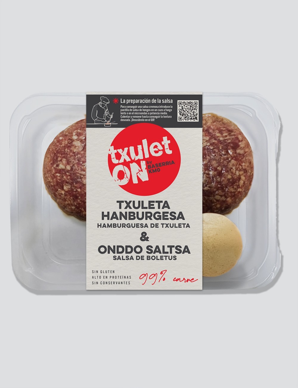 Hanburgesa, %99an txuleta okela heldua + onddo saltsa