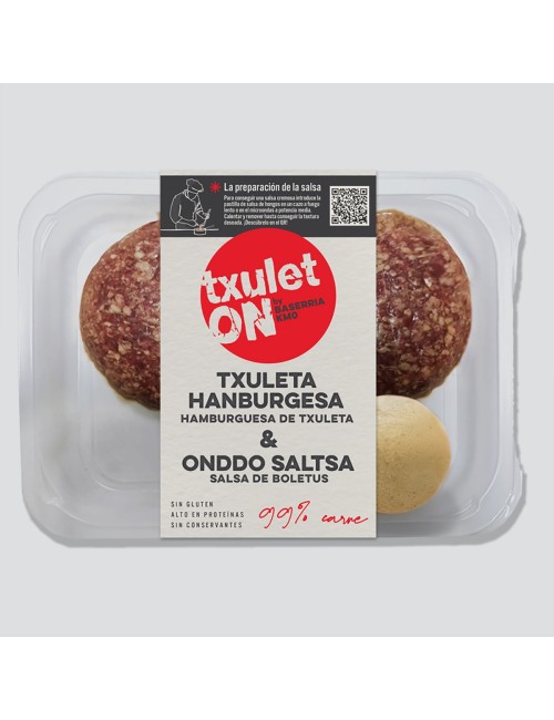 Hanburgesa, %99an txuleta okela heldua + onddo saltsa